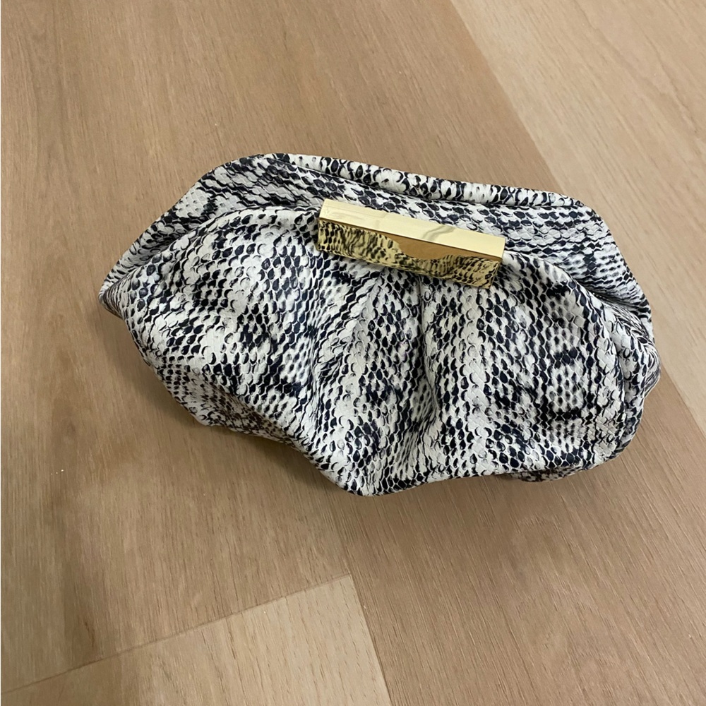 FRENCH CONNECTION | Beige Black & Gold Snakeskin Clutch
